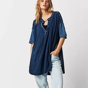 Free People We The Free On The Flip Side Tee Tunic Top Solid Cotton XL